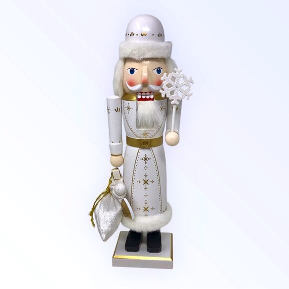 Christmas Nutcracker 15" Wood Hand Painted Figure Traditional White & Gold - Picture 1 of 8